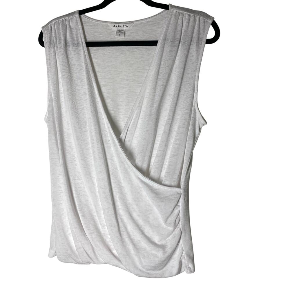 Athleta Top White Faux Wrap Sleeveless Yoga Shirt Womens Size Large